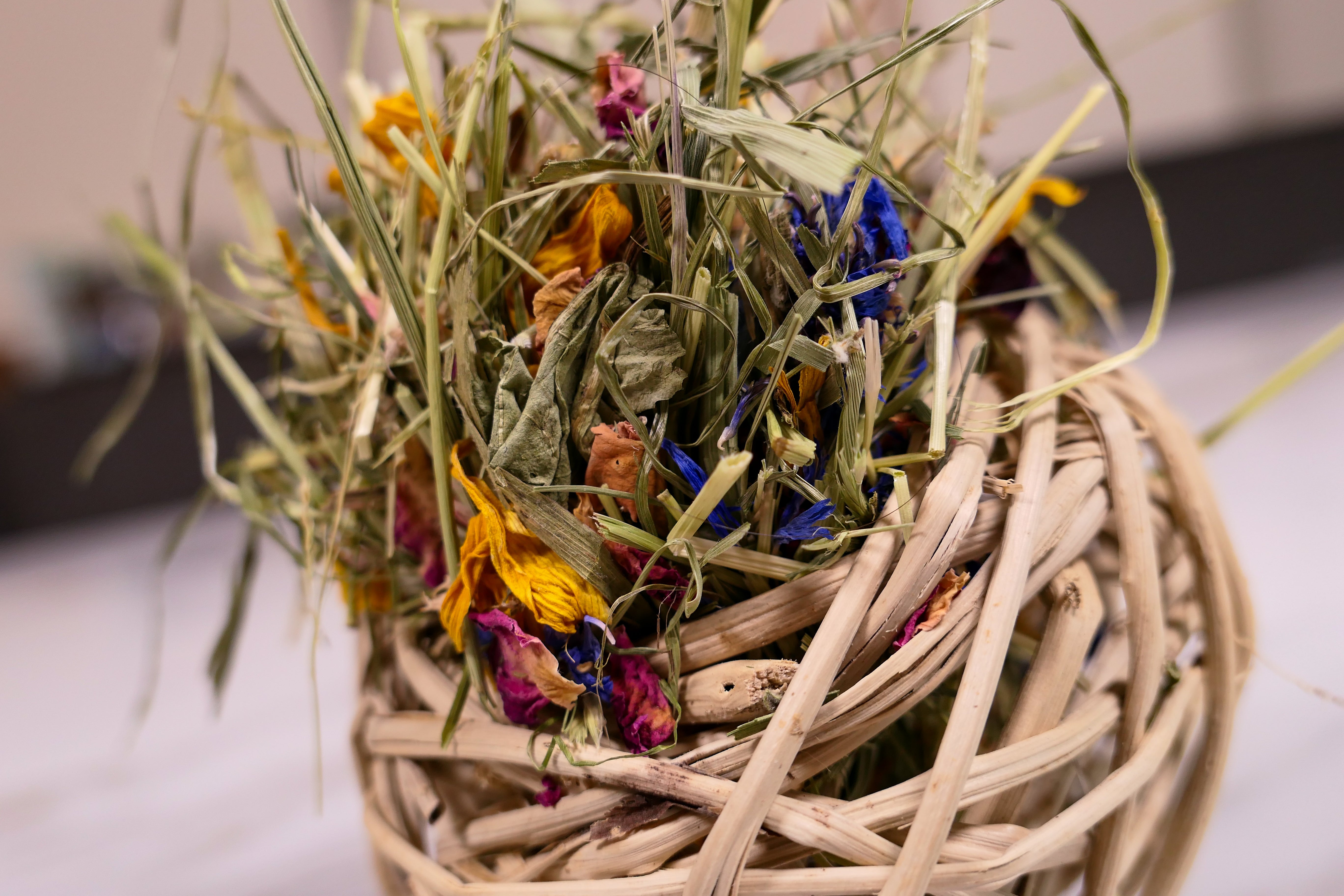 Timothy Hay & Flower Stuffed Vine Nest