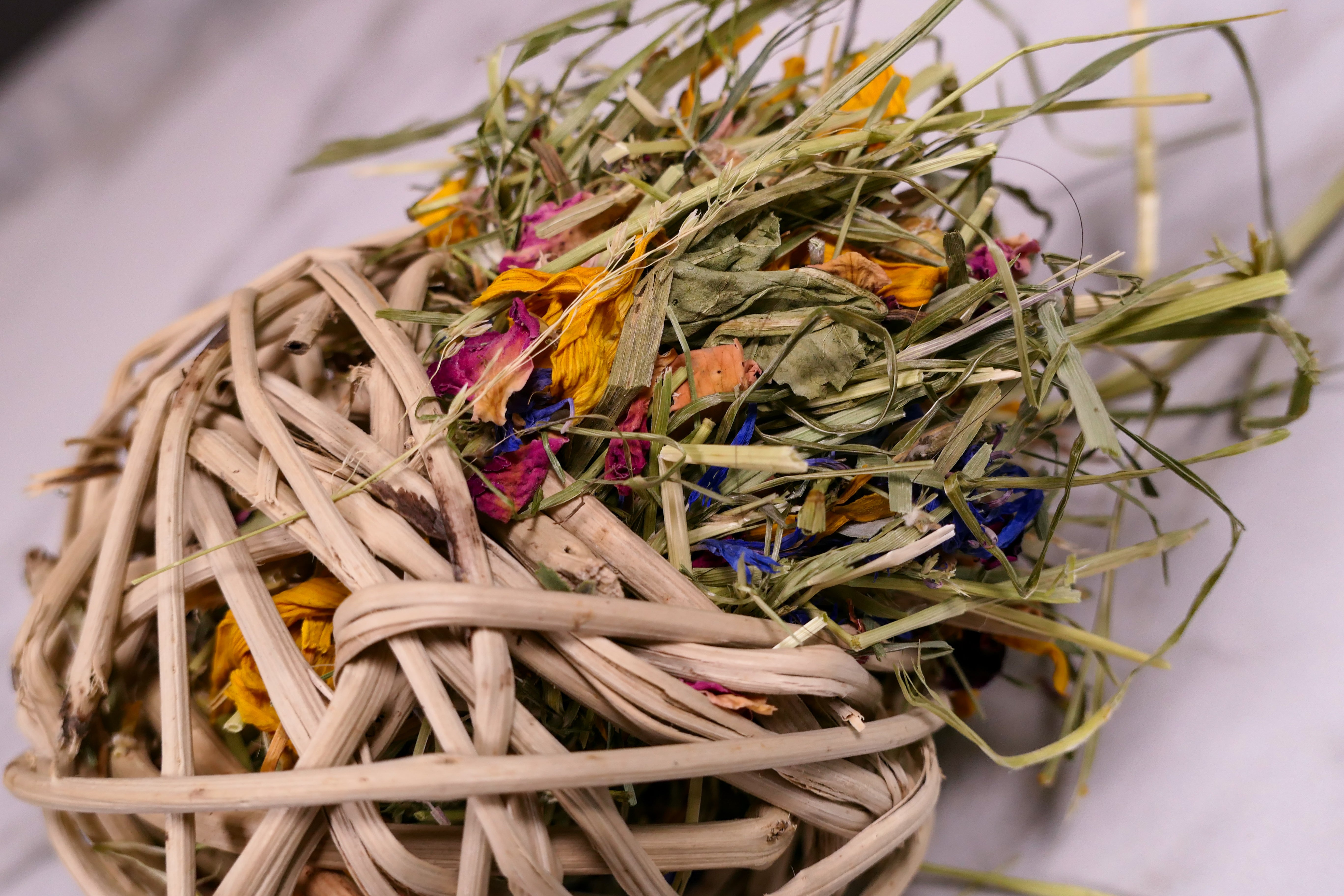 Timothy Hay & Flower Stuffed Vine Nest